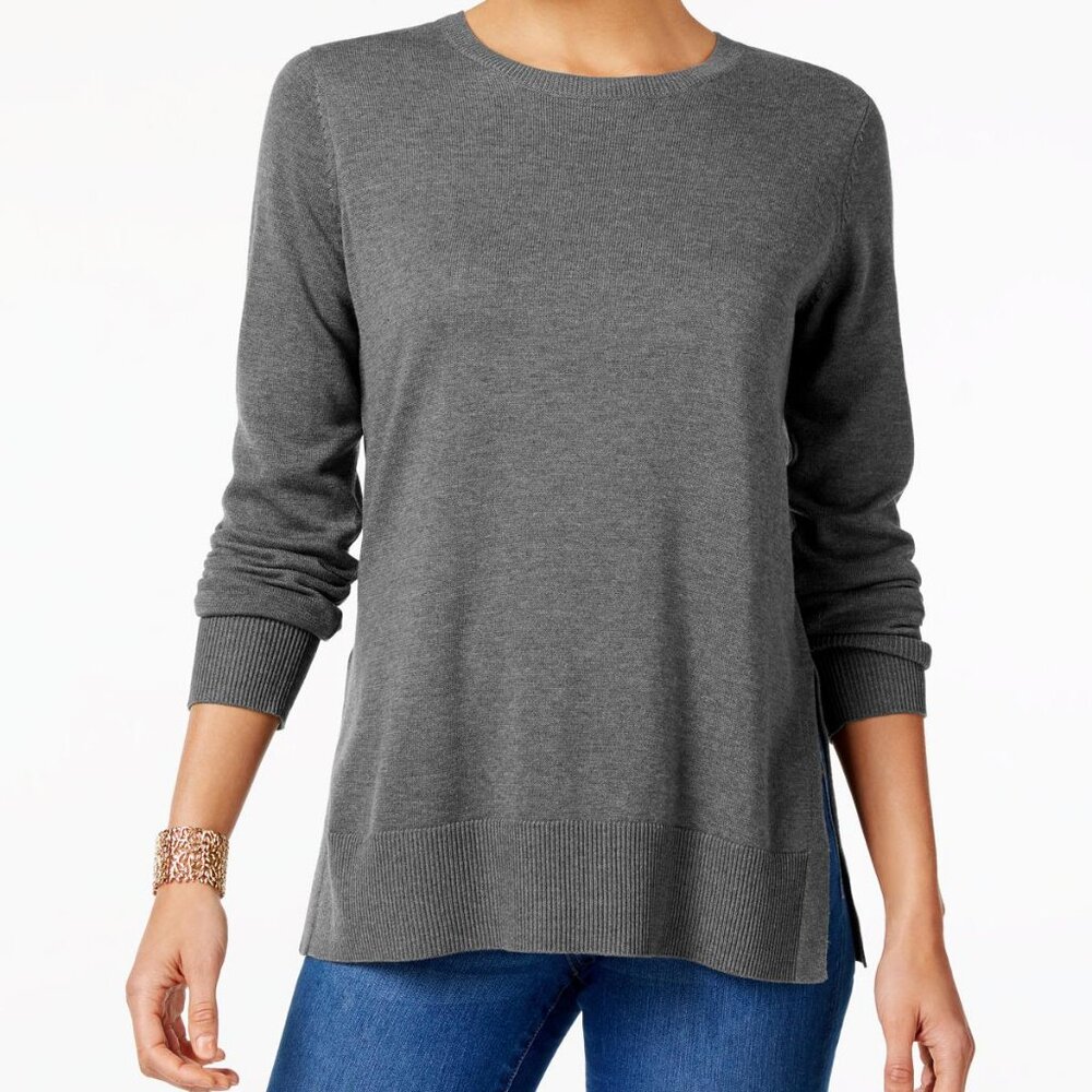 New Style & Co Cotton Crewneck Sweater, Grey XL